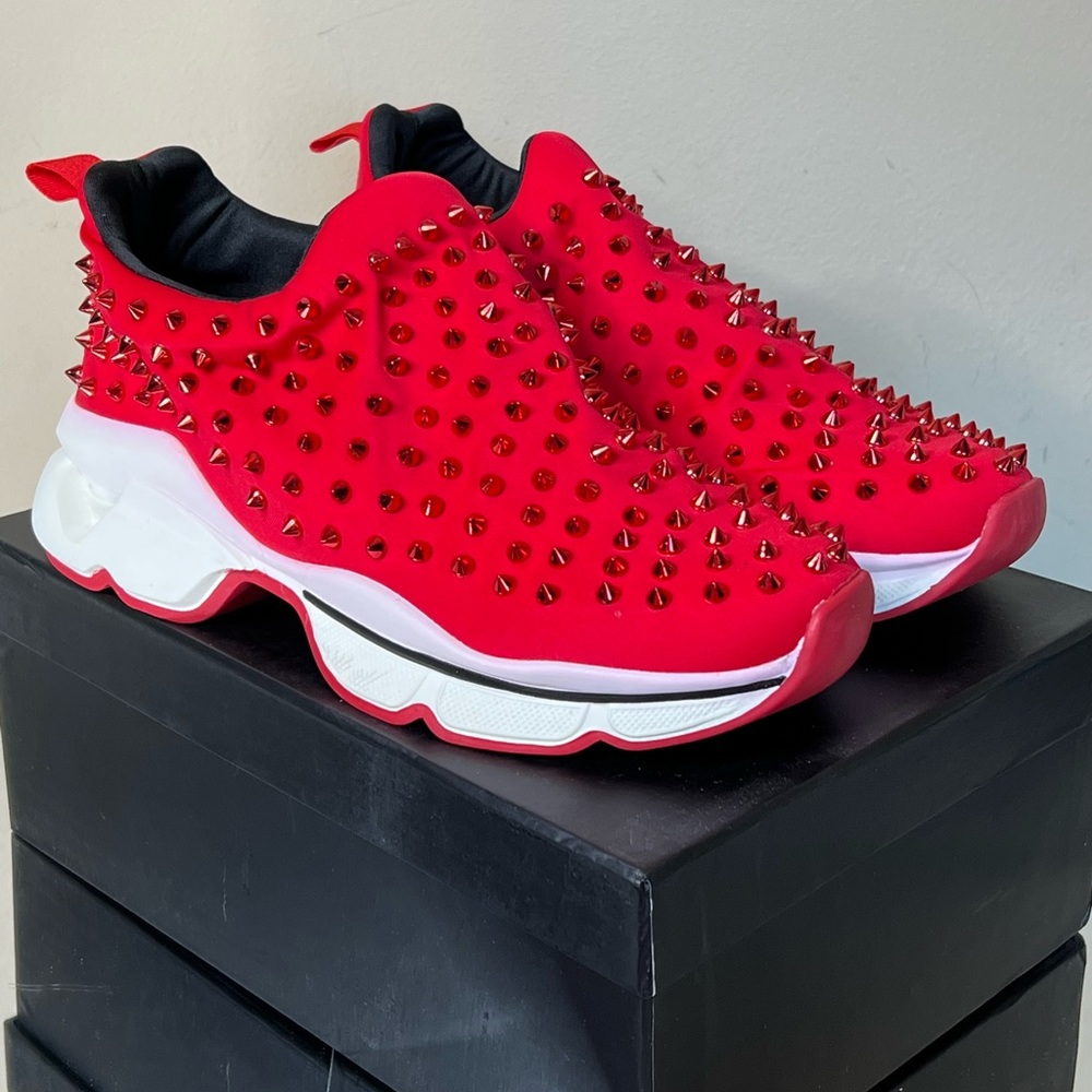 Designer Inspired Spiked Red Bottom Sneaker - Picture 2 of 16